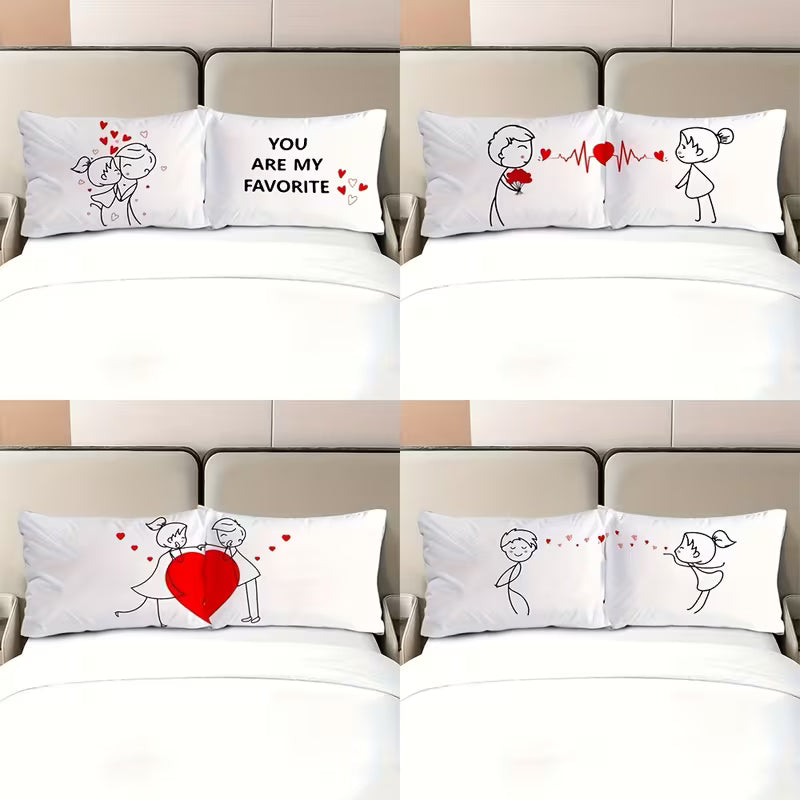 2-pack, Romantic Couple Cartoon Polyester Single - sided Pillowcases