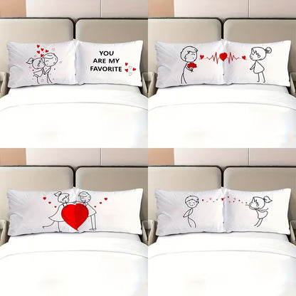 2-pack, Romantic Couple Cartoon Polyester Single - sided Pillowcases