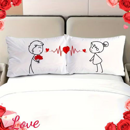 2-pack, Romantic Couple Cartoon Polyester Single - sided Pillowcases